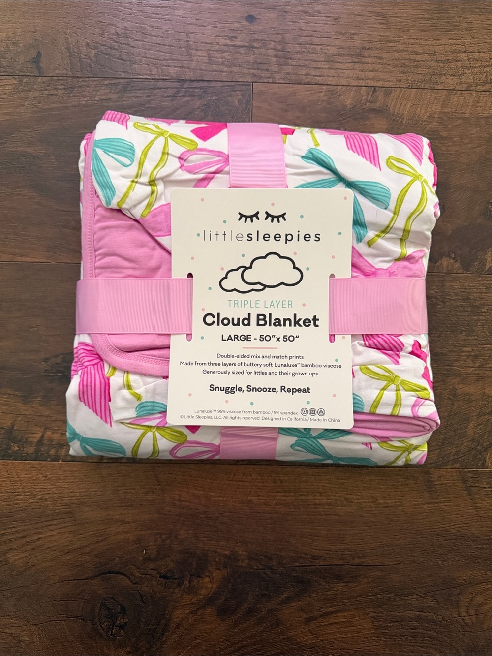 Little Sleepies Pink Bow Print Triple Layer Cloud Blanket